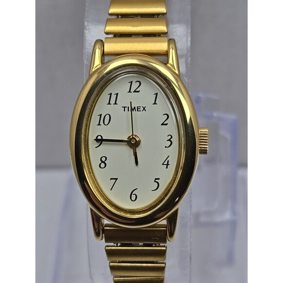 Timex Cavatina Gold Tone Oval Womens Quartz Watch Stretch Band New Battery - Picture 4 of 11